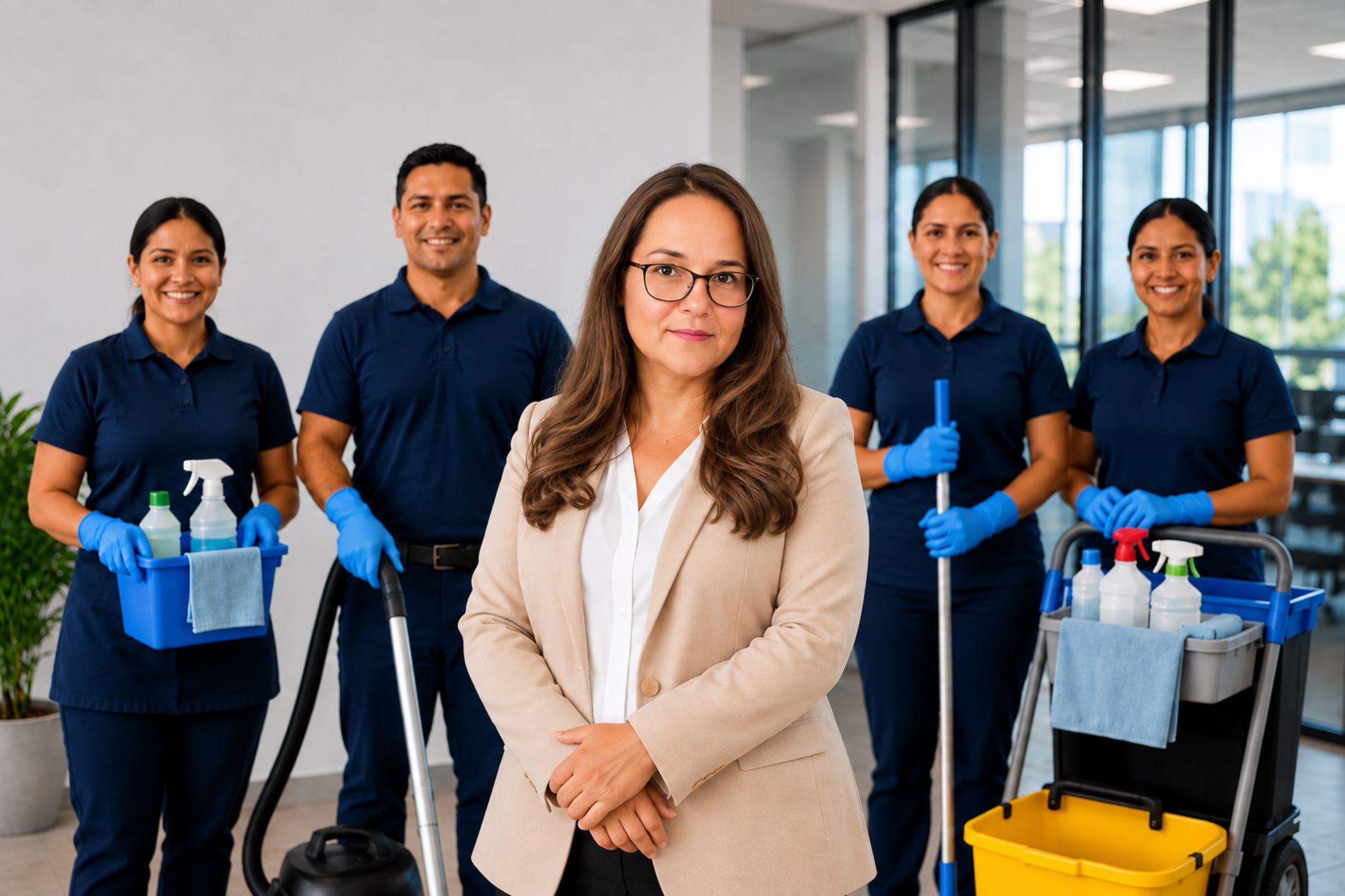 Tania Penayo, fundadora de Luna Shine, junto a su equipo profesional de limpieza